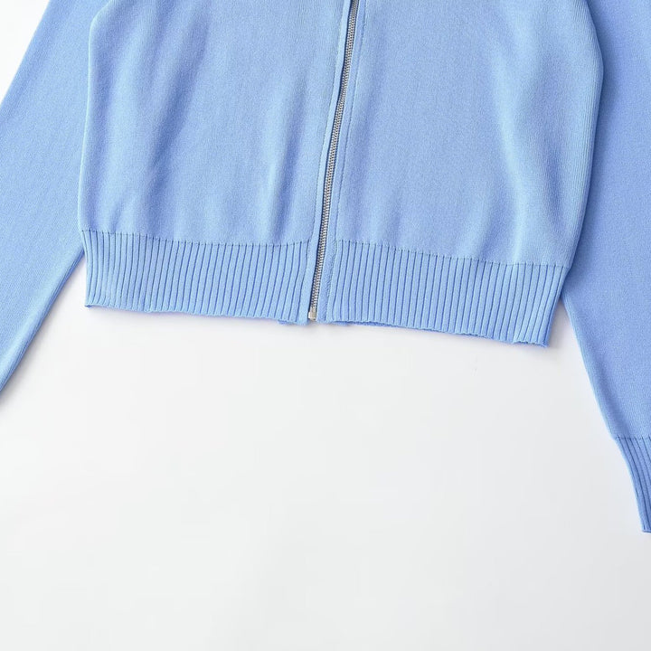 Damen Kurzgeschnittene Strickjacke mit breitem Reverskragen und Reißverschluss Drune