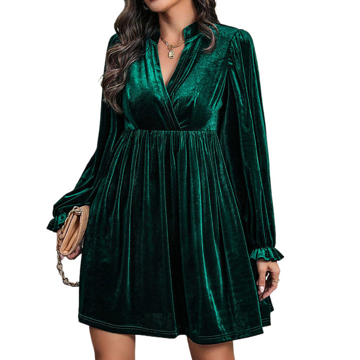 Damen Elegantes Samtkleid mit tiefem V-Ausschnitt Drune