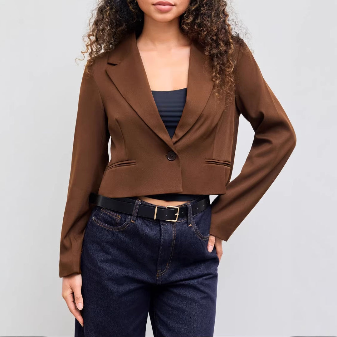 Damen Kurzblazer im Cropped‑Schnitt mit Reverskragen und ein‑Knopf‑Verschluss Drune