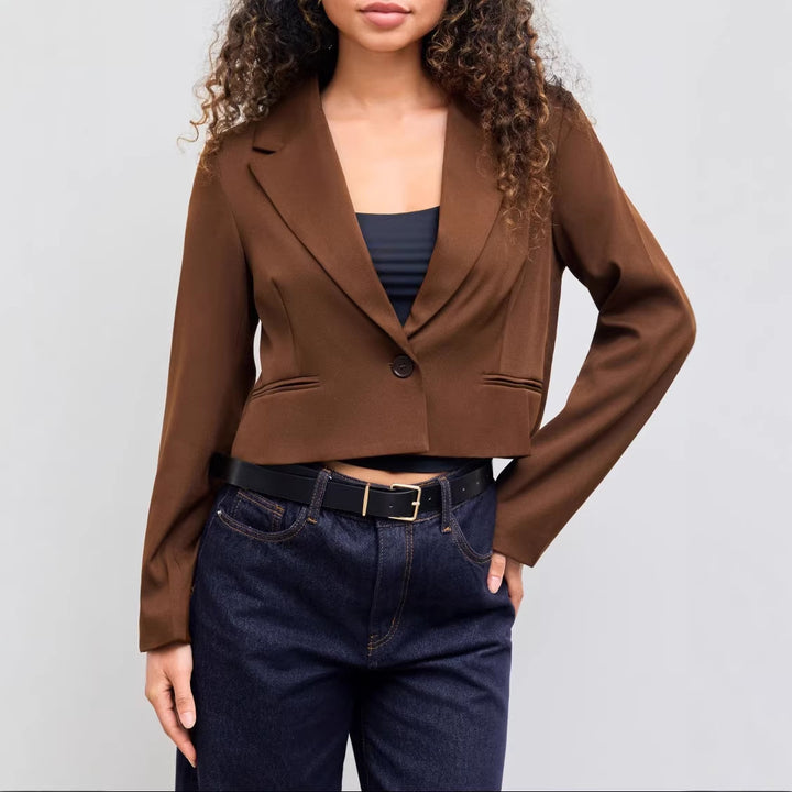 Damen Kurzblazer im Cropped‑Schnitt mit Reverskragen und ein‑Knopf‑Verschluss Drune