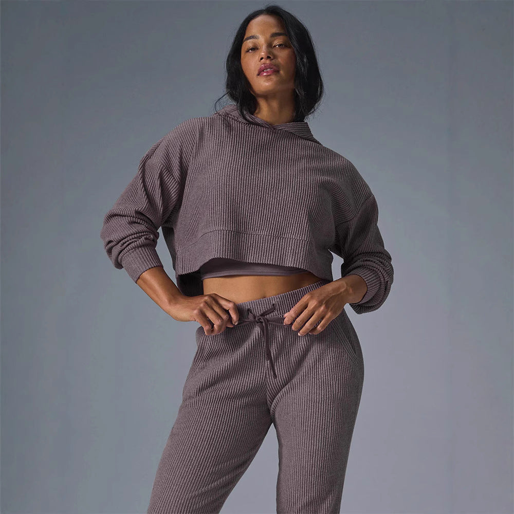 Damen Gerippte High‑Waist Loungehose mit Kordelzug und Bündchen Drune