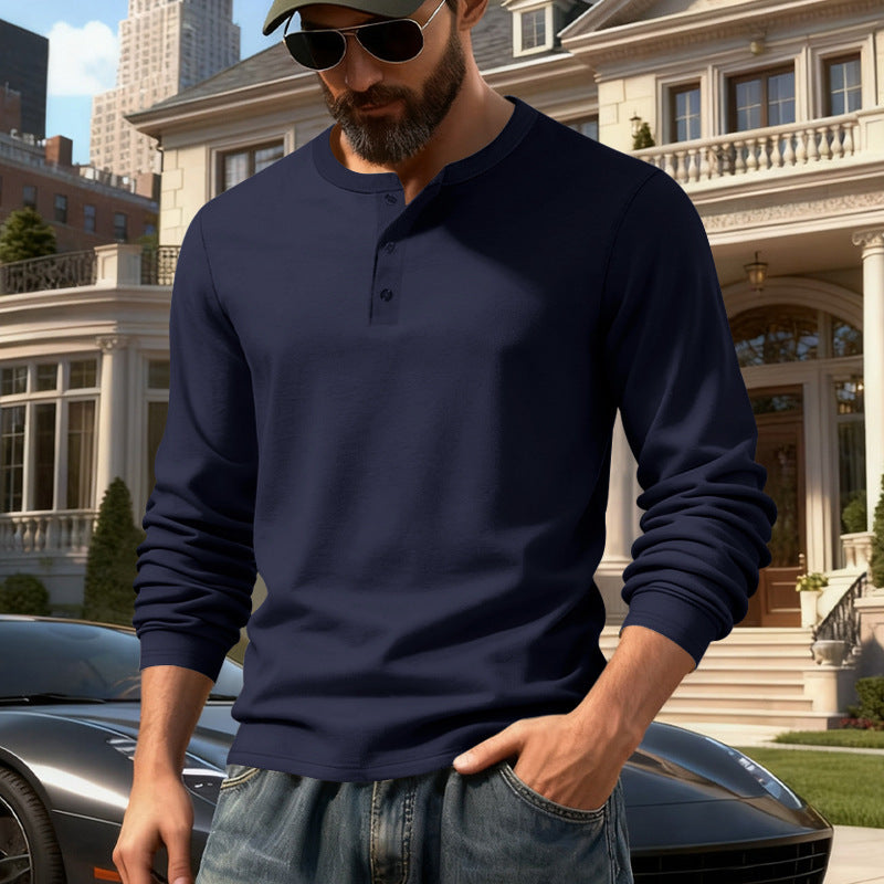 Herren nan tailliertes Langarm-Henleyshirt mit Stehkragen, feinem Baumwollstretch und Rippbündchen Drune