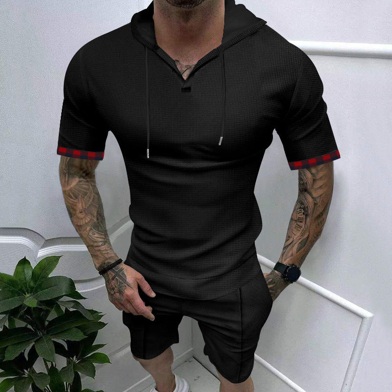 Herren modisches Sportensemble mit kurzer Hose und Kapuzenoberteil Drune