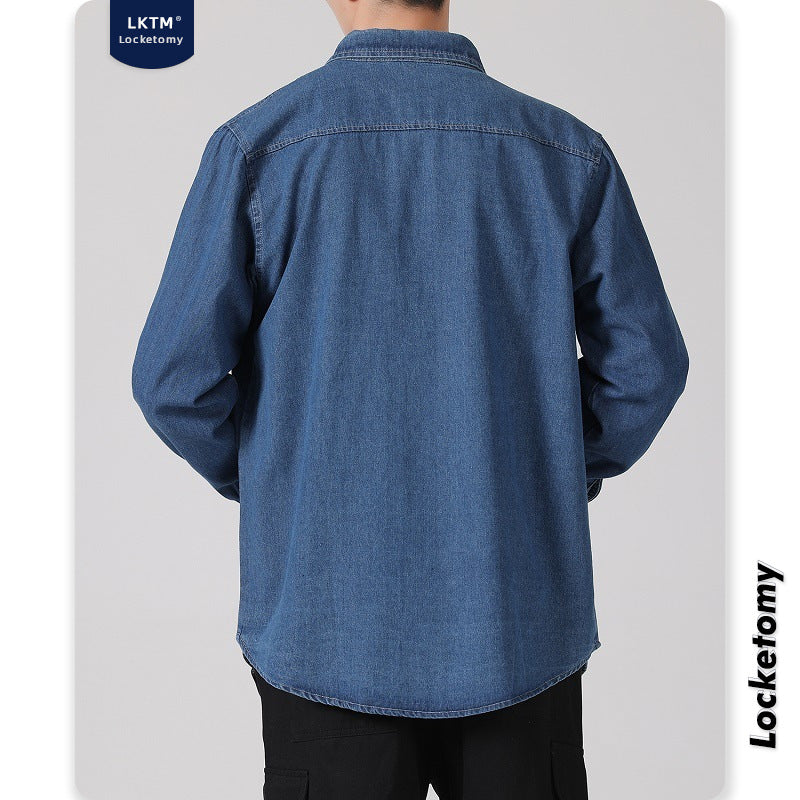 Herren Leichtes Baumwoll-Denim-Hemd mit Brusttasche und Relaxed-Fit Drune