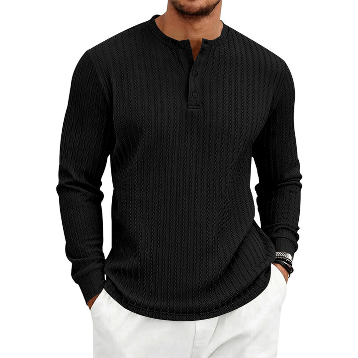 Herren Texturiertes Langarm-Henleyshirt mit Stehkragen und Zopfmuster Drune