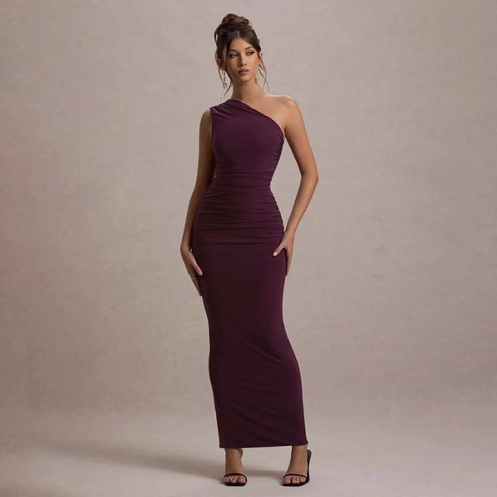 Damen schulterfreies Maxikleid mit Rüschendetails und figurbetonter Silhouette Drune