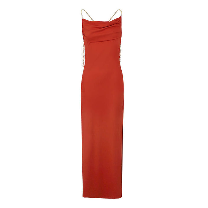 Damen Elegantes Langarm-Maxikleid mit tiefem V-Ausschnitt und zarten Rüschendetails Drune