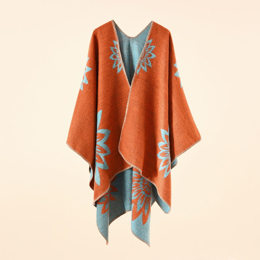 Damen Oversize‑Umhang im Wendefinish mit floraler Intarsienstickerei Drune