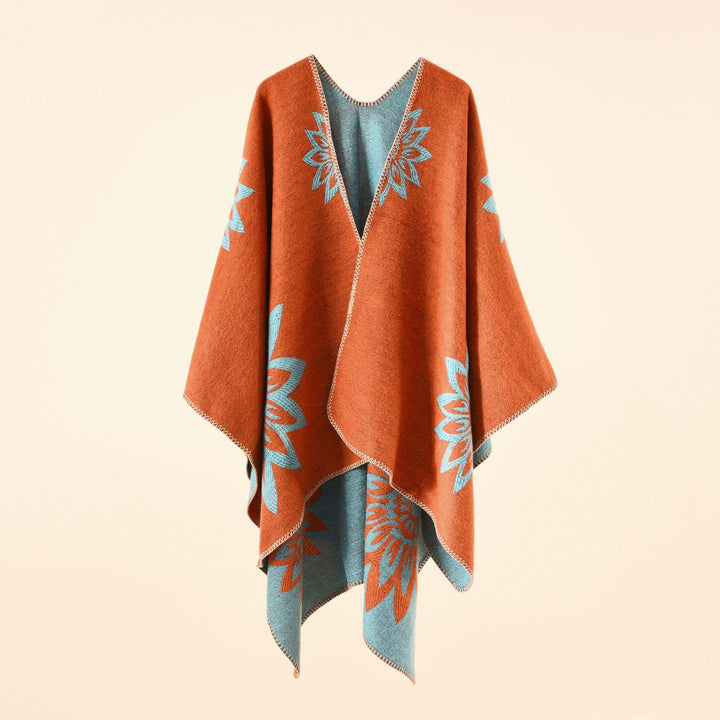 Damen Oversize‑Umhang im Wendefinish mit floraler Intarsienstickerei Drune