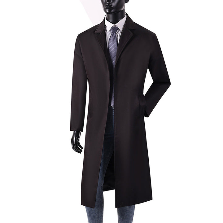 Herren Langer Minimalistischer Trenchcoat mit verdeckter Knopfleiste und Seitentaschen Drune