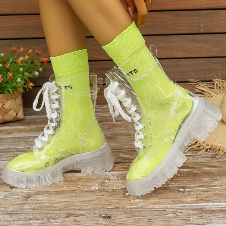 Damen transparente Plateau-High-Top Boots mit farbiger Innensohle Drune