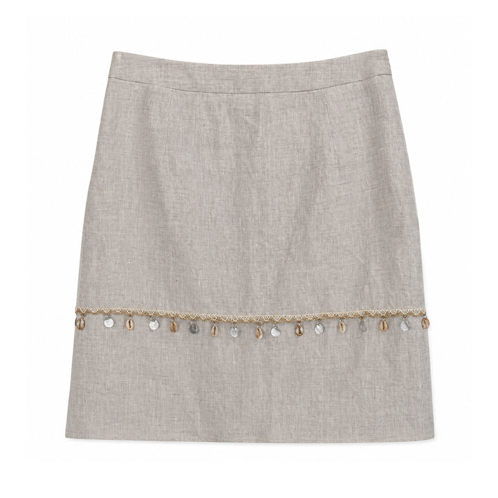 Damen Eleganter Leinenrock mit Zierperlen Drune