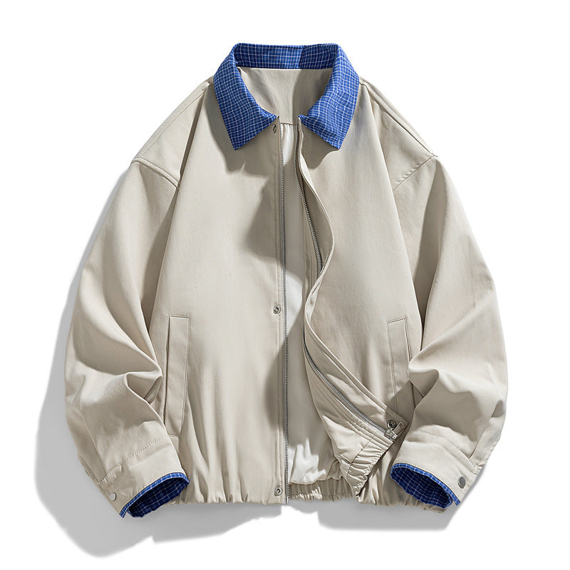 Damen Modische Blousonjacke mit Karo-Kragen Drune