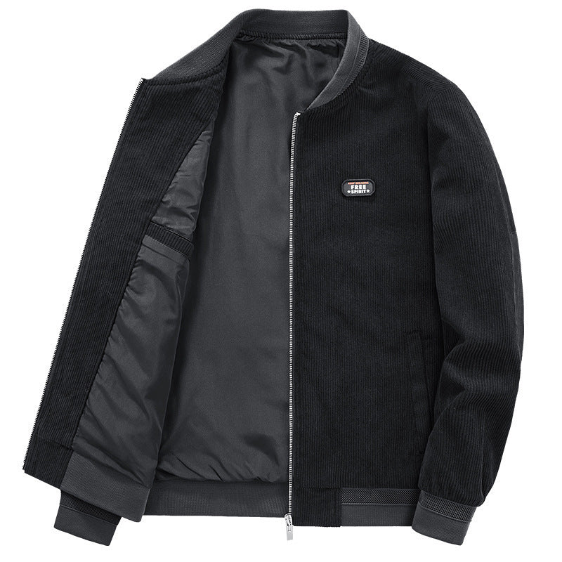 Herren Leichter Cordblouson mit wattiertem Innenfutter, Rippbündchen und Logo-Patch Drune