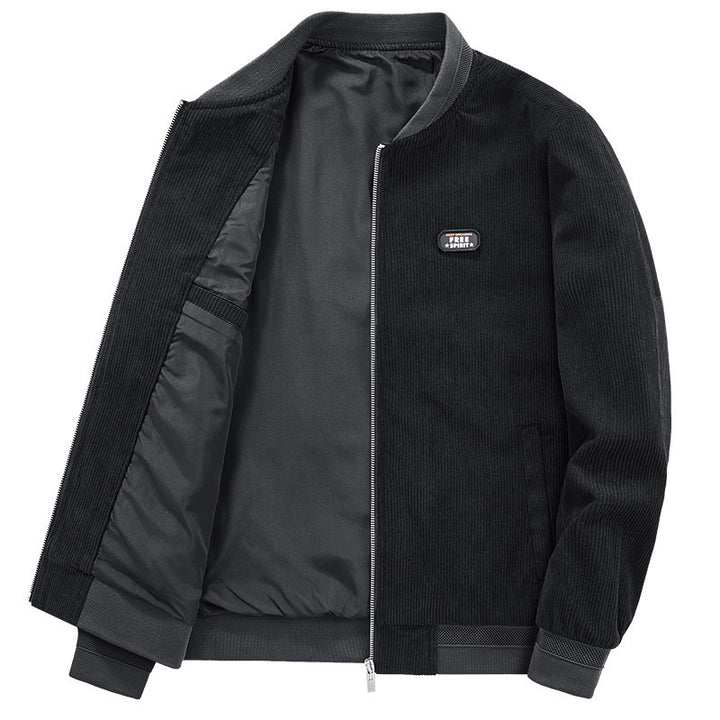 Herren Leichter Cordblouson mit wattiertem Innenfutter, Rippbündchen und Logo-Patch Drune