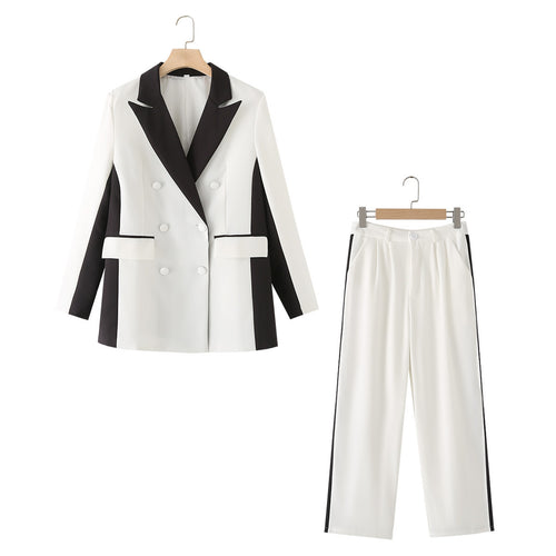 Damen nan elegante Zweiteiler-Blazer mit kontrastierenden Seitenbahnen und taillierter Bundfaltenhose Drune