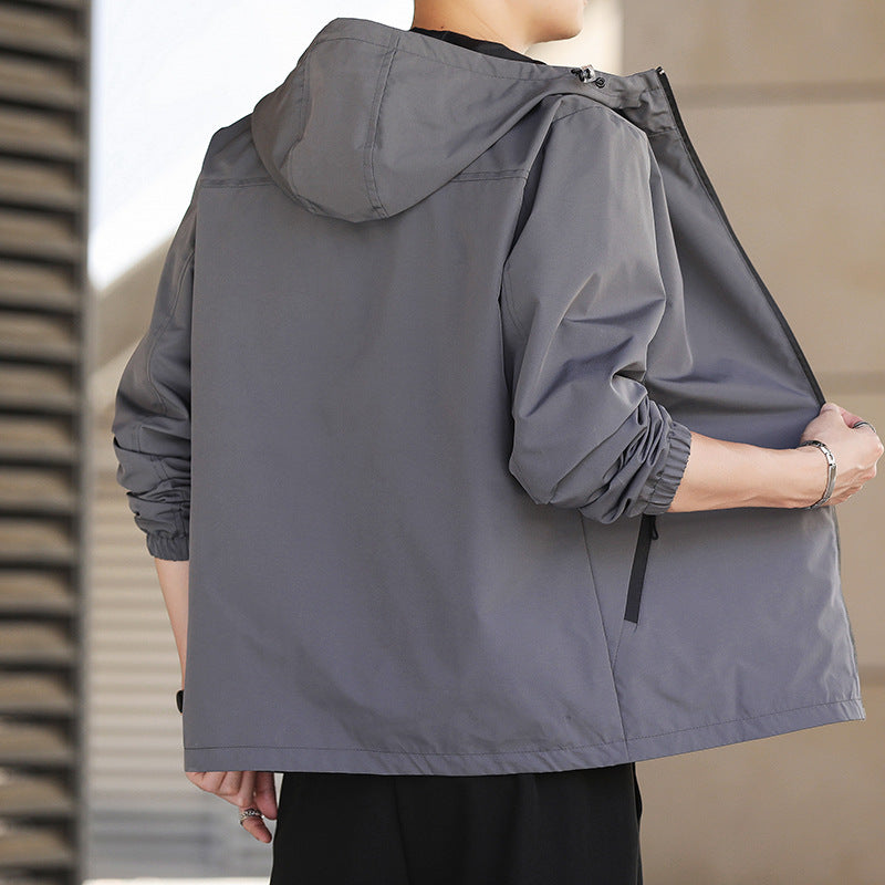 Herren Leichte wasserabweisende Kapuzenjacke im Urban-Minimalstil mit Reißverschluss Drune