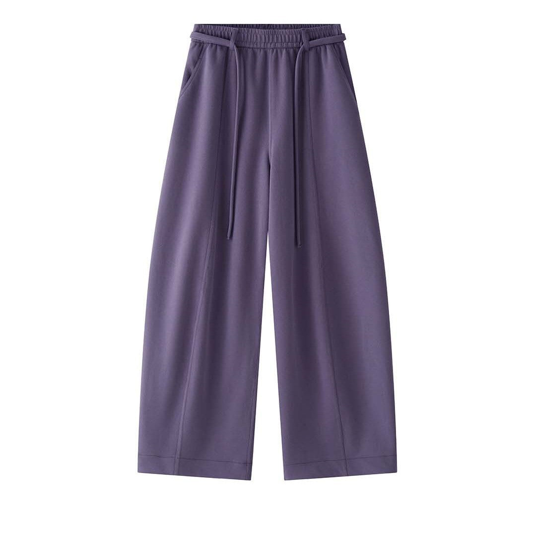 Damen weite High-Waist Lounge-Hose aus Sweatstoff mit Kordelzug Drune