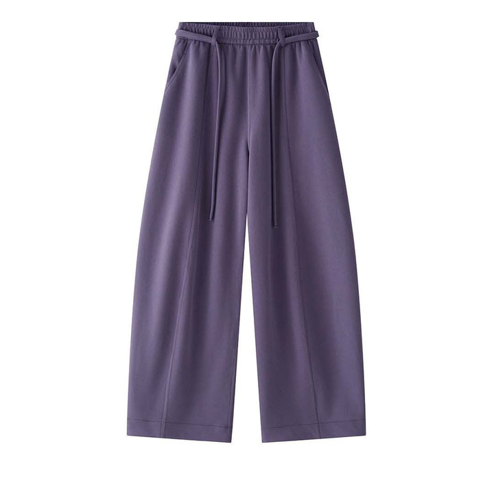 Damen weite High-Waist Lounge-Hose aus Sweatstoff mit Kordelzug Drune