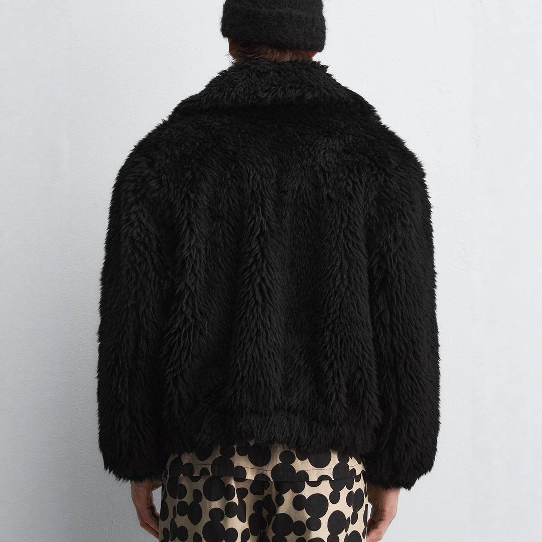 Herren Kurzblouson aus Faux-Fur mit Reißverschluss und kastigem Schnitt Drune