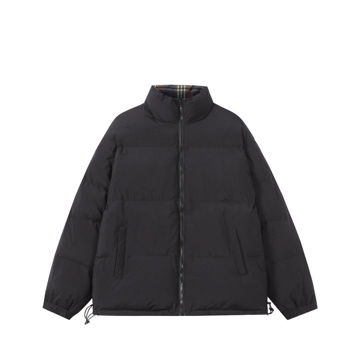Unisex Boxy-Kurzparka mit gesteppter Isolierung, Tunnelzugsaum und kariert gefüttertem Kragen Drune