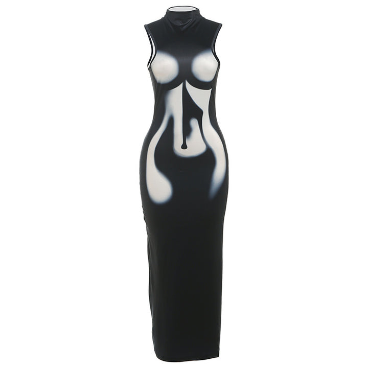 Damen Transparente Maxi-Robe mit hochgeschlossenem Kragen und figurbetontem Schnitt Drune