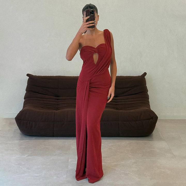Damen Elegantes One-Shoulder Maxikleid mit raffiniertem Cut-Out Drune