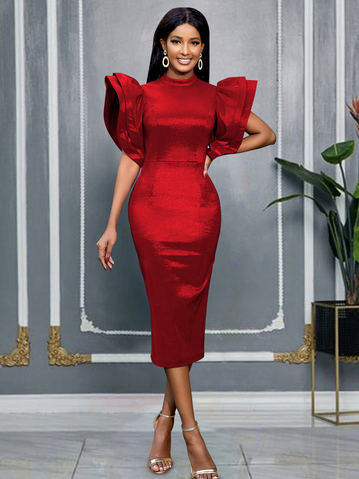 Damen figurbetontes Kleid mit voluminösen Puffärmeln Drune