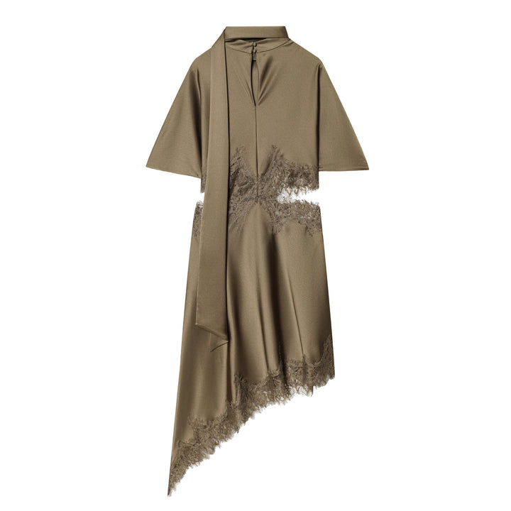 Damen nan asymmetrisches Cape-Midikleid mit Stehkragen, Schal und zarter Spitzensaum Drune