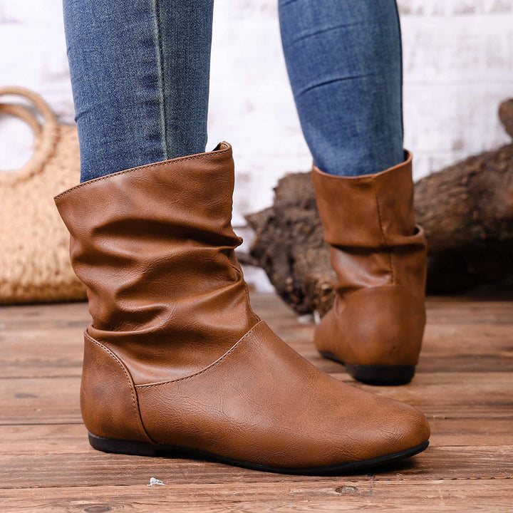 Damen nan weiche Slouch-Stiefel mit flacher Laufsohle und gerafftem Schaft Drune