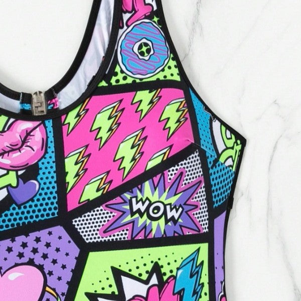 Damen Sportlicher Einteiler mit buntem Comic-Muster Drune