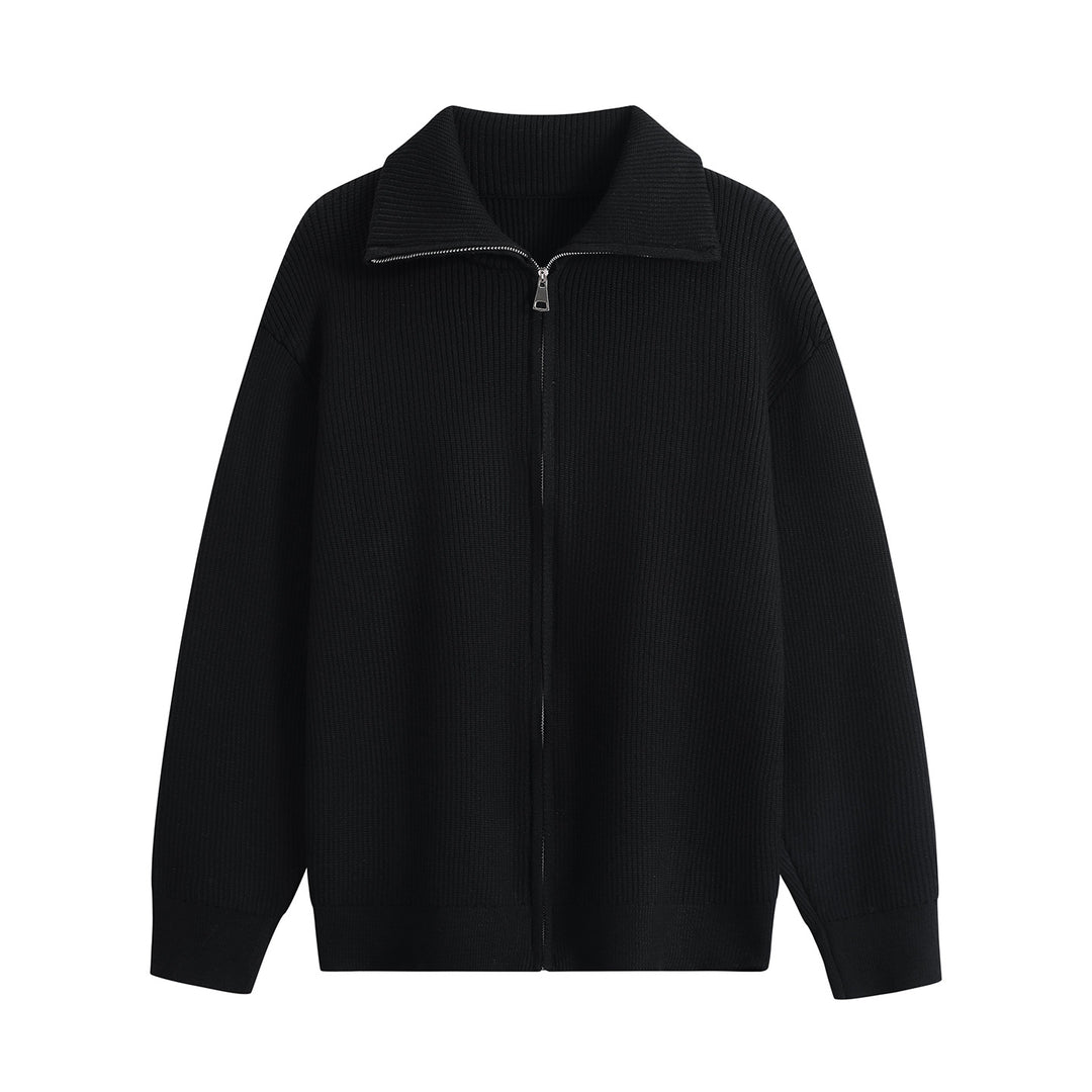 Herren Strick-Zipjacke mit Stehkragen, gerippter Struktur und Oversized-Schnitt Drune