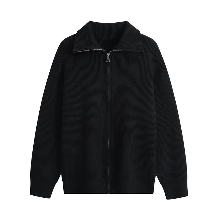 Herren Strick-Zipjacke mit Stehkragen, gerippter Struktur und Oversized-Schnitt Drune