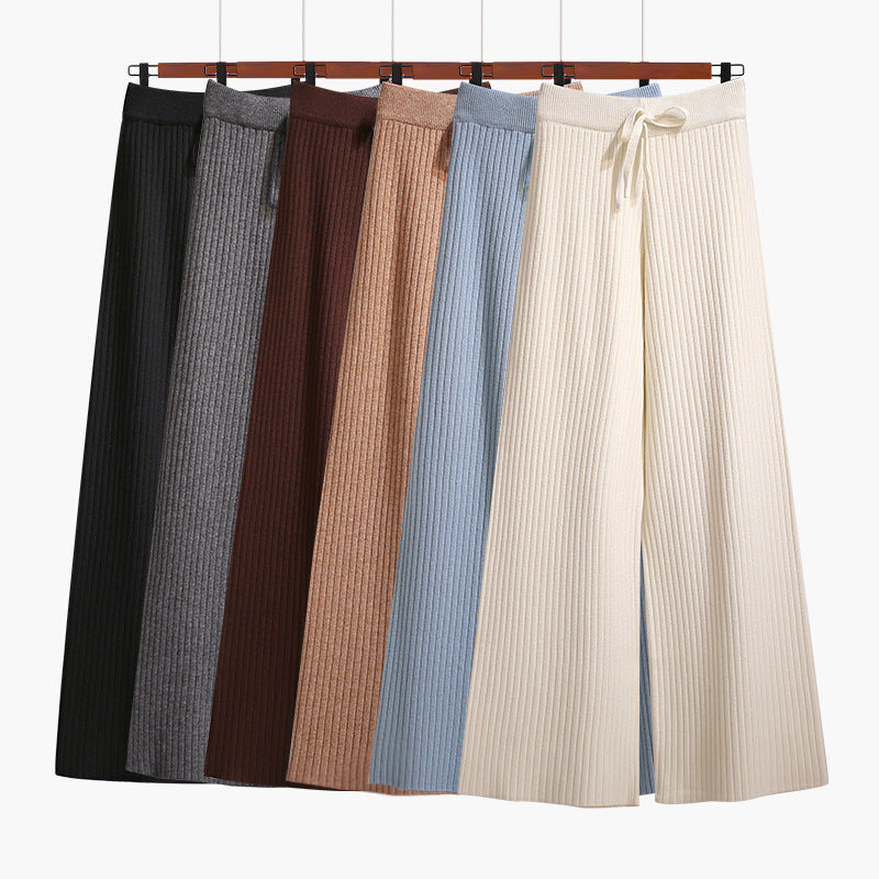 Damen Weit geschnittene Rippstrickhose mit Kordelzug Drune