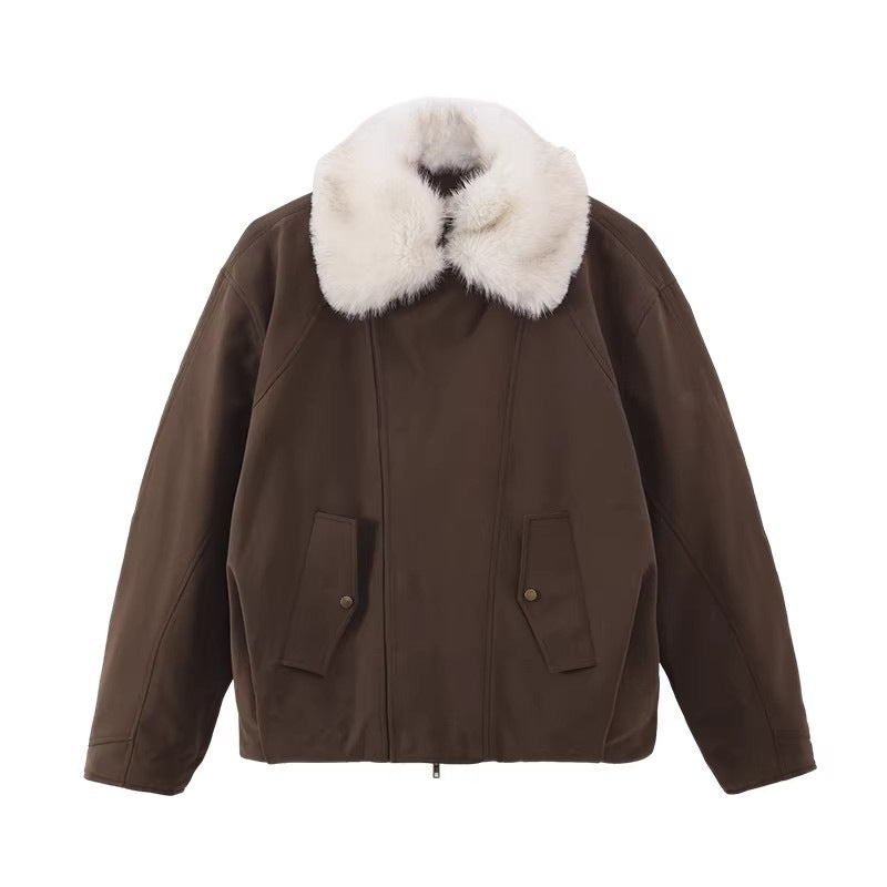Damen Modische und bequeme Übergangsjacke mit Teddykragen Drune