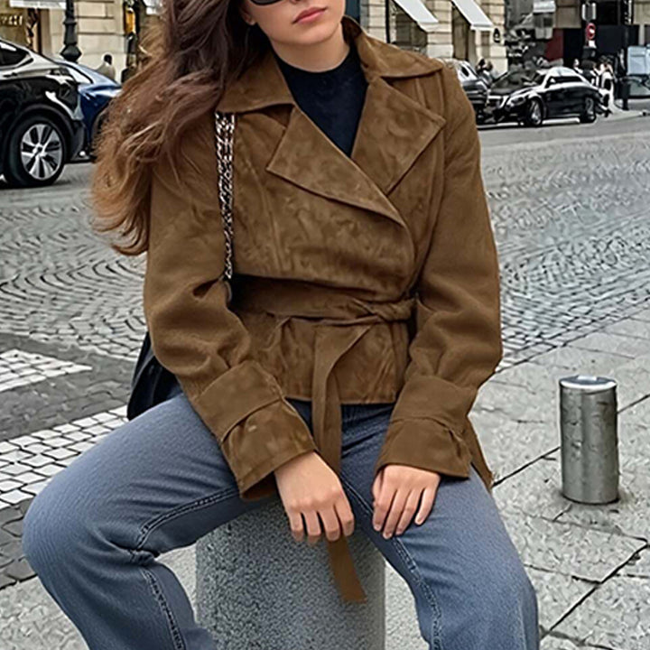Damen Modische Wildlederjacke mit Gürtel und luxuriösem Komfort Drune