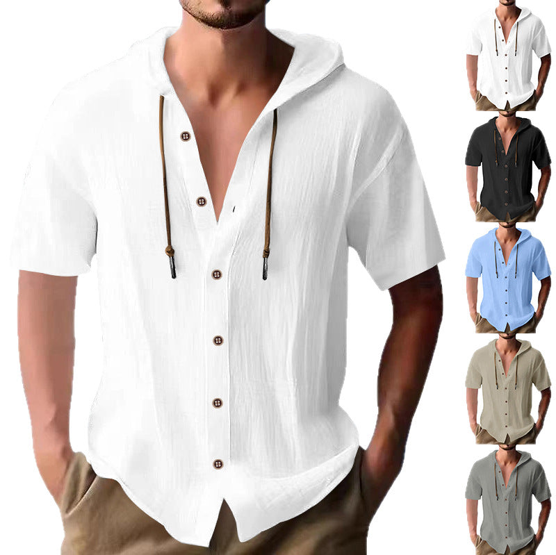 Herren lässiges Kapuzenshirt aus atmungsaktivem Material mit Knopfleiste Drune