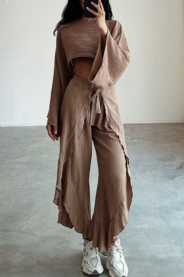 Damen Lässiges Zweiteiliges Set mit oversize Oberteil und weiten Hosen Drune