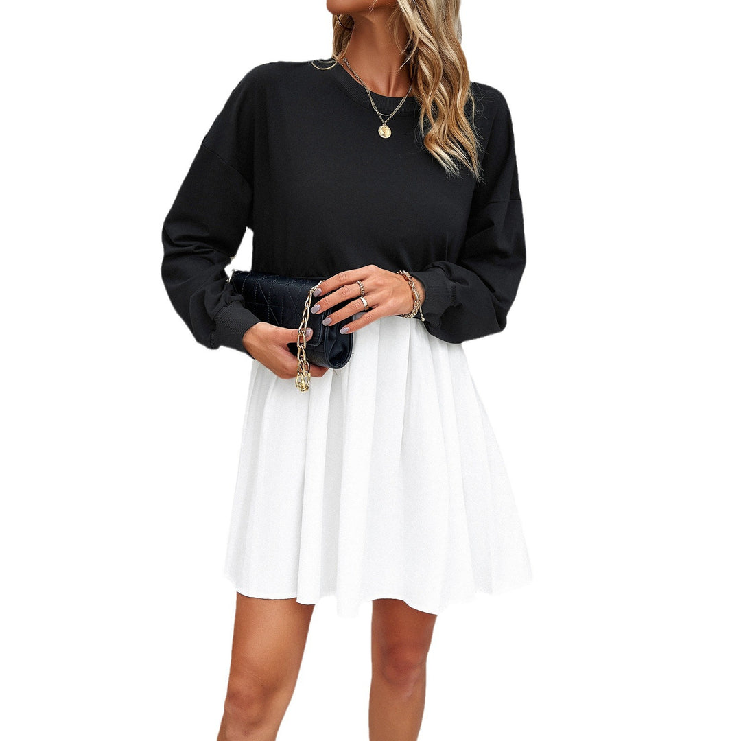 Damen nan legeres Sweatshirt-Kleid mit Ballonärmeln, cropped Bund und gerafftem Rock Drune
