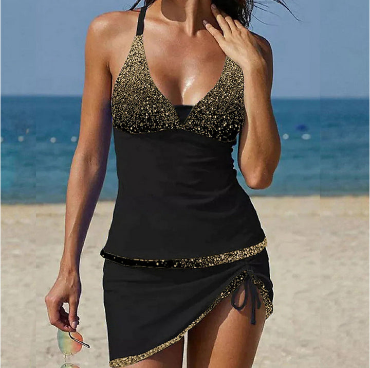Damen lässiges Strandkleid mit verstellbarem Gürtel Drune