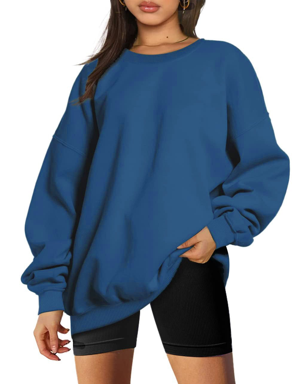 Damen nan extralanger Oversize-Sweatpullover mit Ballonärmeln, geripptem Saum und angerauter Innenseite Drune