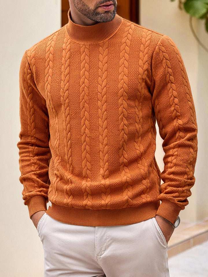 Herren grobgestrickter Zopfstrickpullover mit halbem Stehkragen und elastischen Rippbündchen Drune