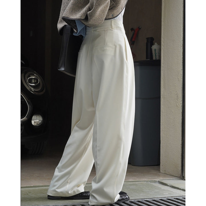 Damen Weite hochtaillierte Palazzo-Hose mit doppelter Bundfalte und fließender Satin-Optik Drune
