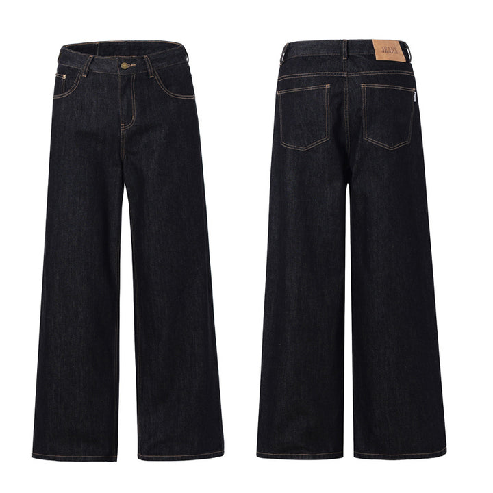 Damen Weite tiefsitzende Baggy-Denimhose im Marlene-Stil mit Kontrastnähten Drune