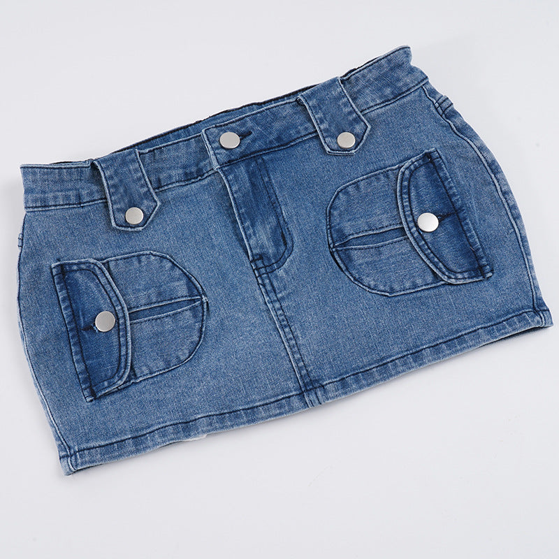 Damen Jeansrock mit aufgesetzten Taschen und knopfdetails Drune