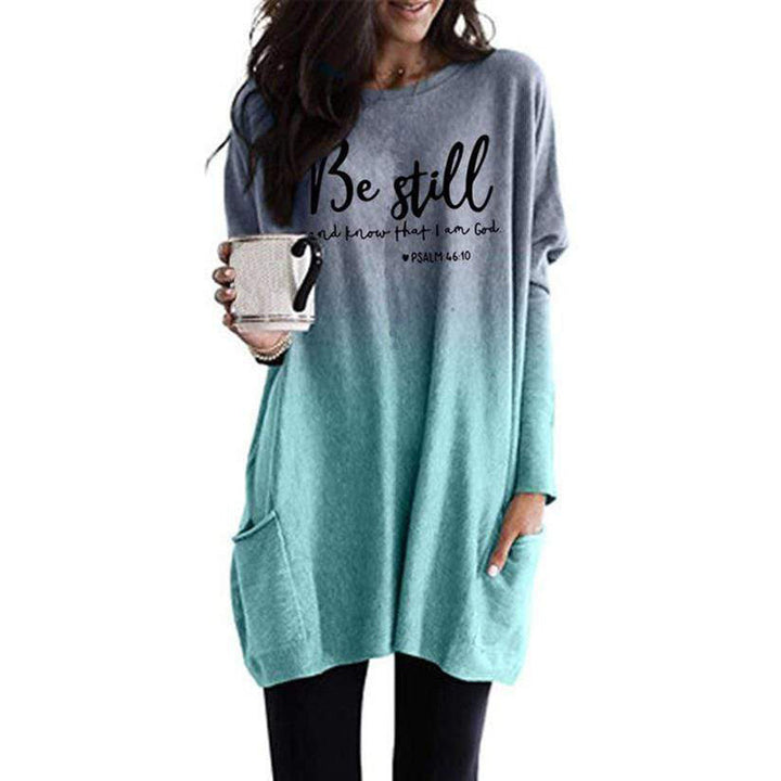 Damen Oversize Druck Tunika mit Rundhalsausschnitt, Seitentaschen und Ombre-Gradient-Druce