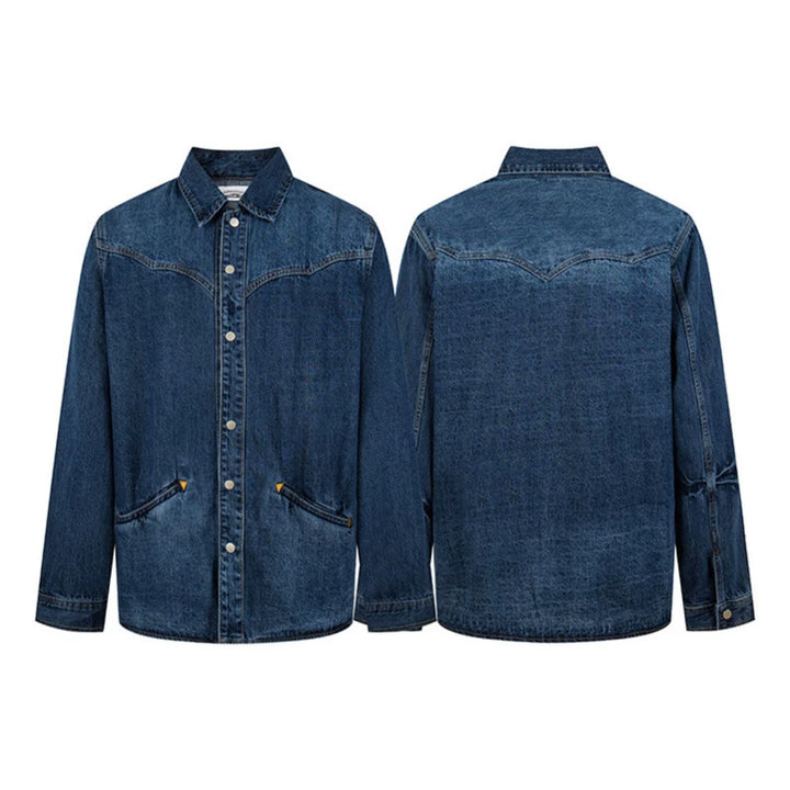 Unisex Jeans-Overshirt mit Druckknöpfen, Westernpasse und schlichten Eingrifftaschen Drune