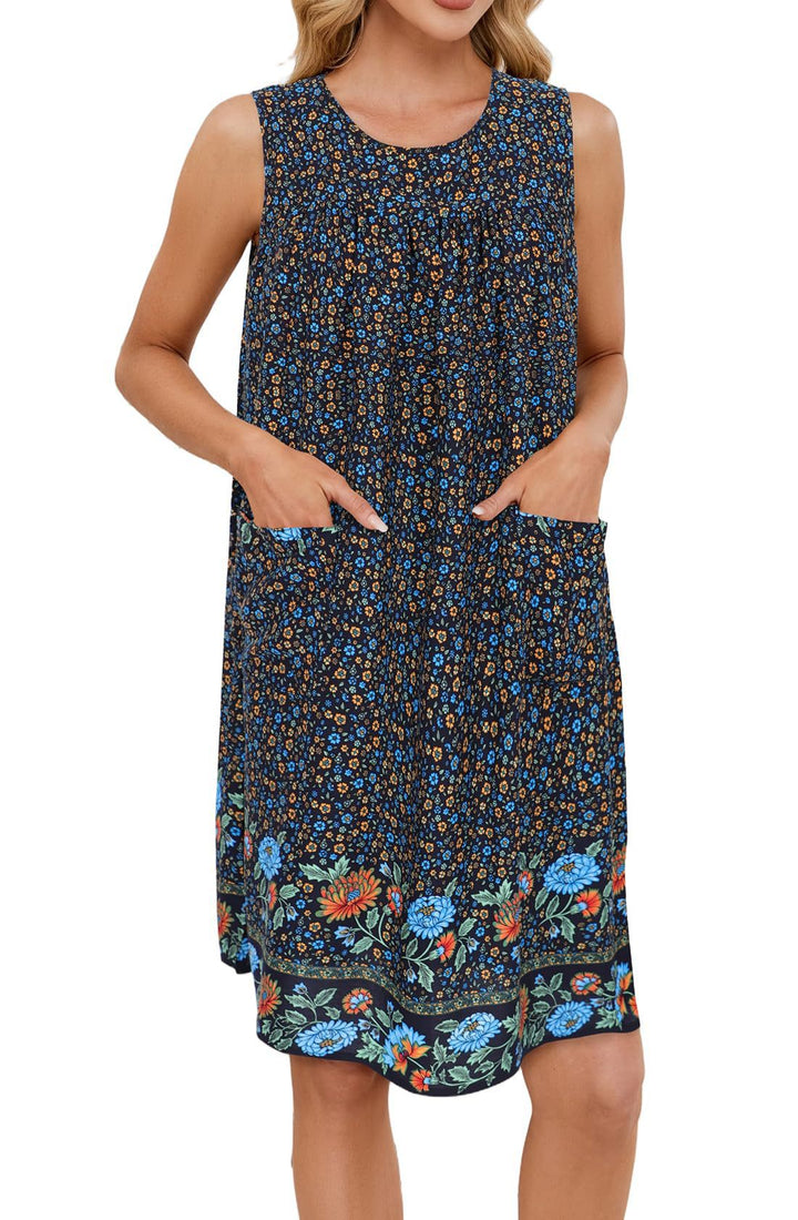 Damen luftiges Strandkleid mit praktischen Taschen und floralem Muster Drune