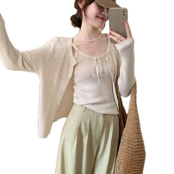 Damen lässige Strickjacke mit modischen Knopfdetails und verlängerten Ärmeln Drune