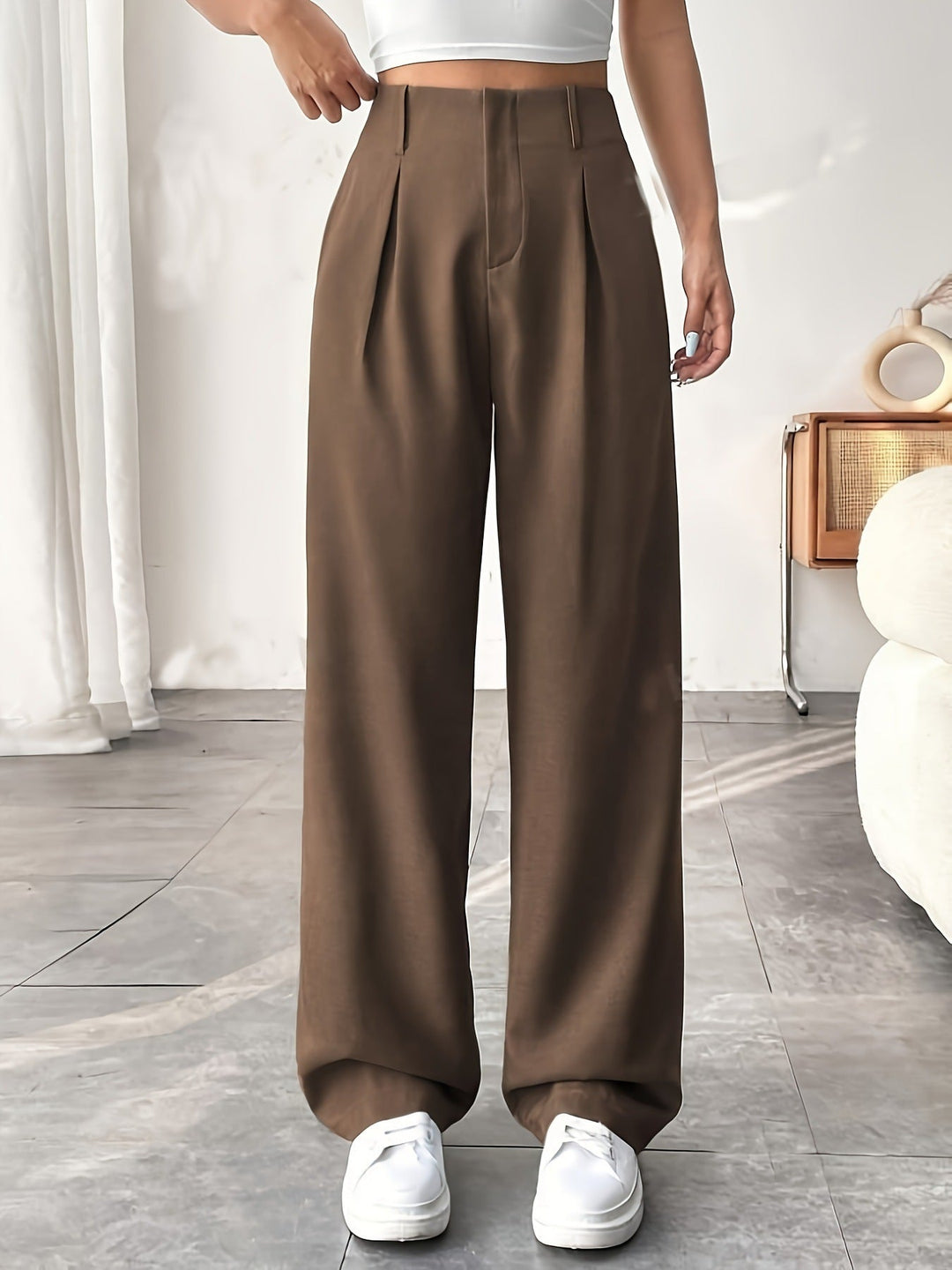 Damen Elegante Bundfaltenhose mit weitem Schnitt Drune